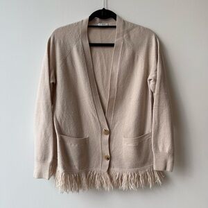 Dries Van Noten Beige Merino Wool Fringe Cardigan